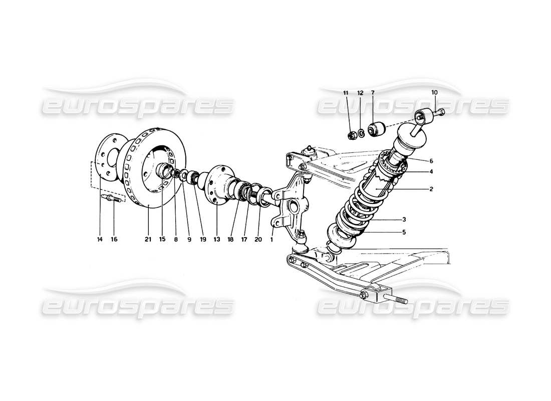 ferrari 246 dino (1975) suspensión delantera - diagrama de piezas del amortiguador