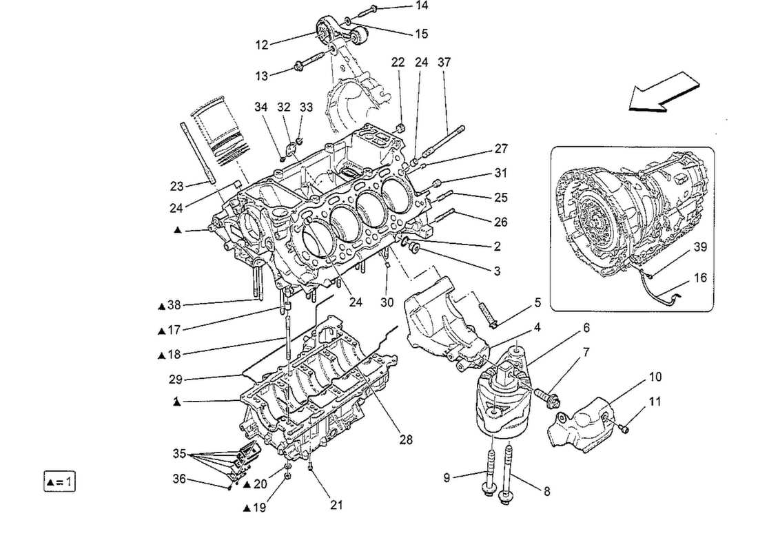 maserati qtp. v8 3.8 530bhp 2014 diagrama de piezas del cárter del cigüeñal