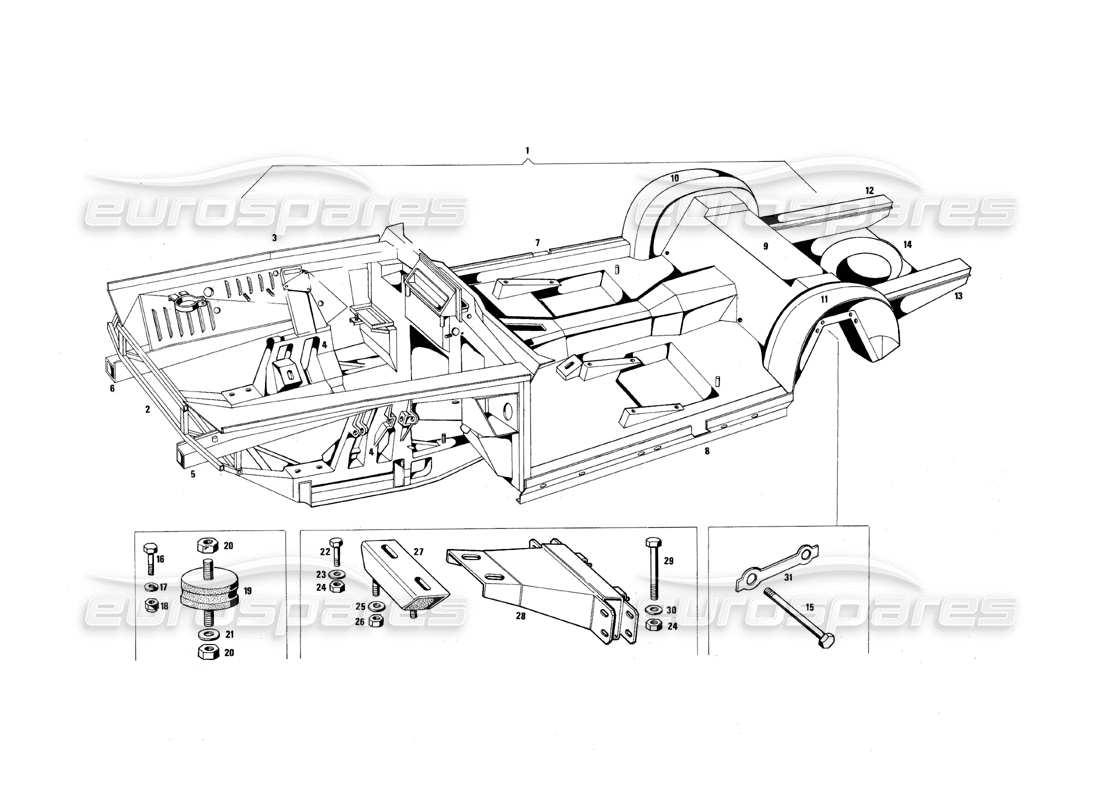 maserati qtp.v8 4.9 (s3) 1979 diagrama de piezas del marco