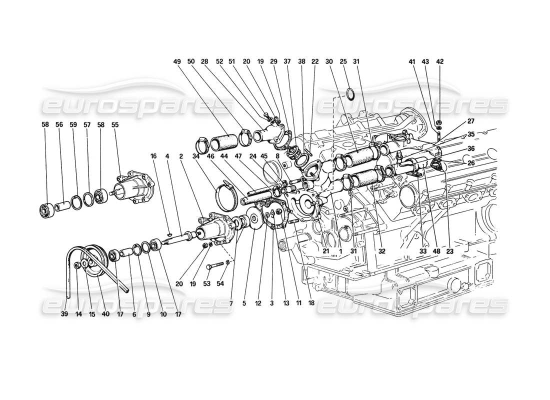 ferrari 308 gtb (1980) bomba de agua y tuberías diagrama de piezas
