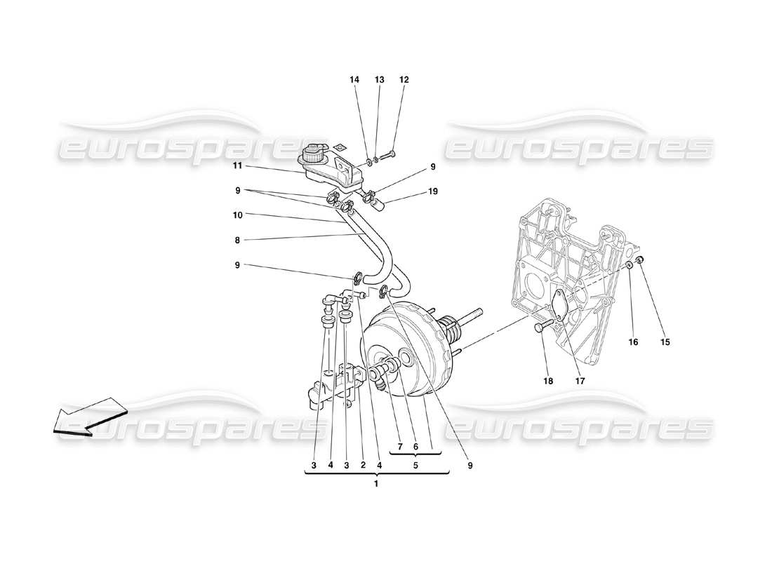 ferrari 360 challenge (2000) diagrama de piezas de controles hidráulicos de frenos