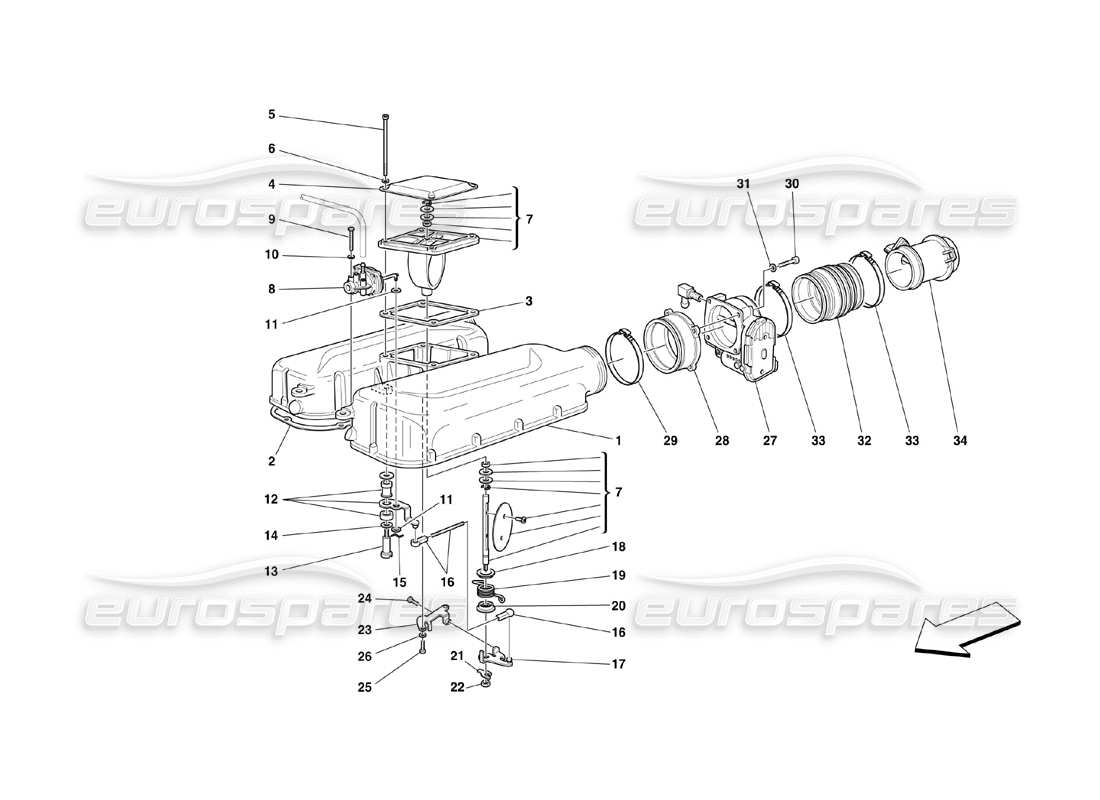 ferrari 360 challenge (2000) diagrama de piezas de la cubierta del colector de admisión de aire