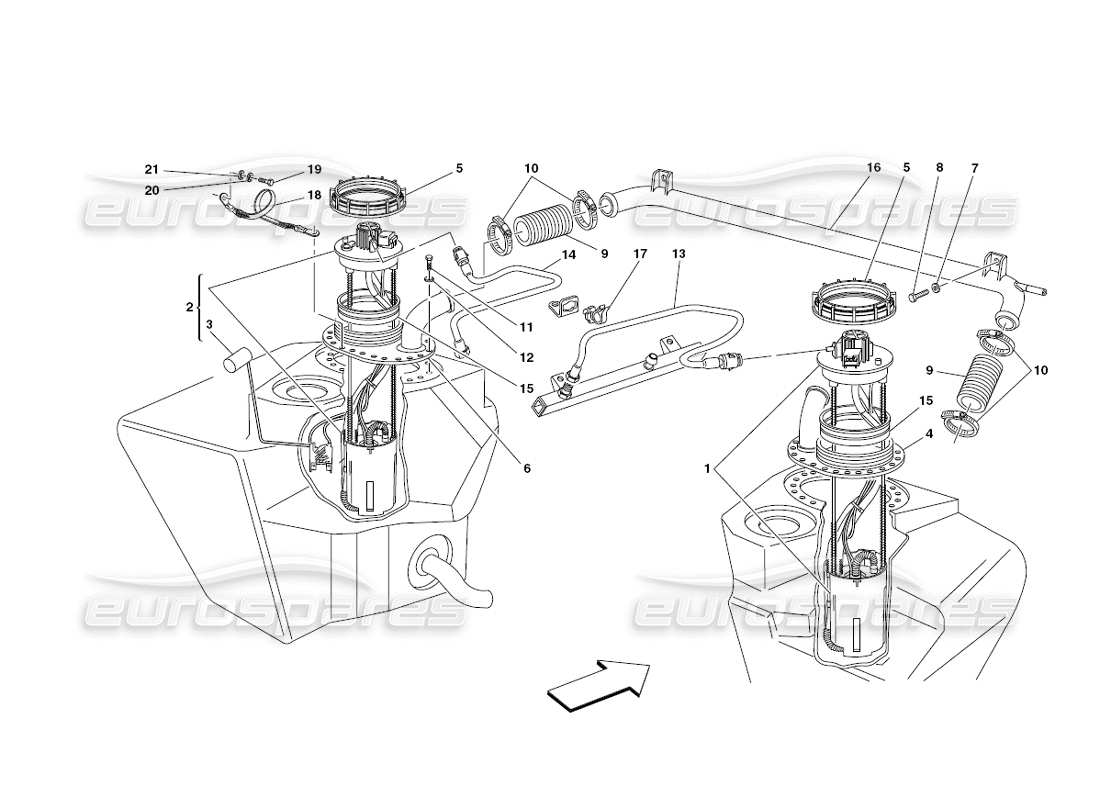 ferrari 430 challenge (2006) diagrama de piezas de bombas y tuberías de combustible