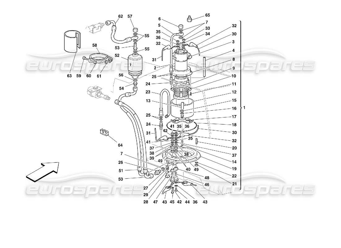 ferrari 355 (2.7 motronic) diagrama de piezas de la bomba de combustible y las tuberías