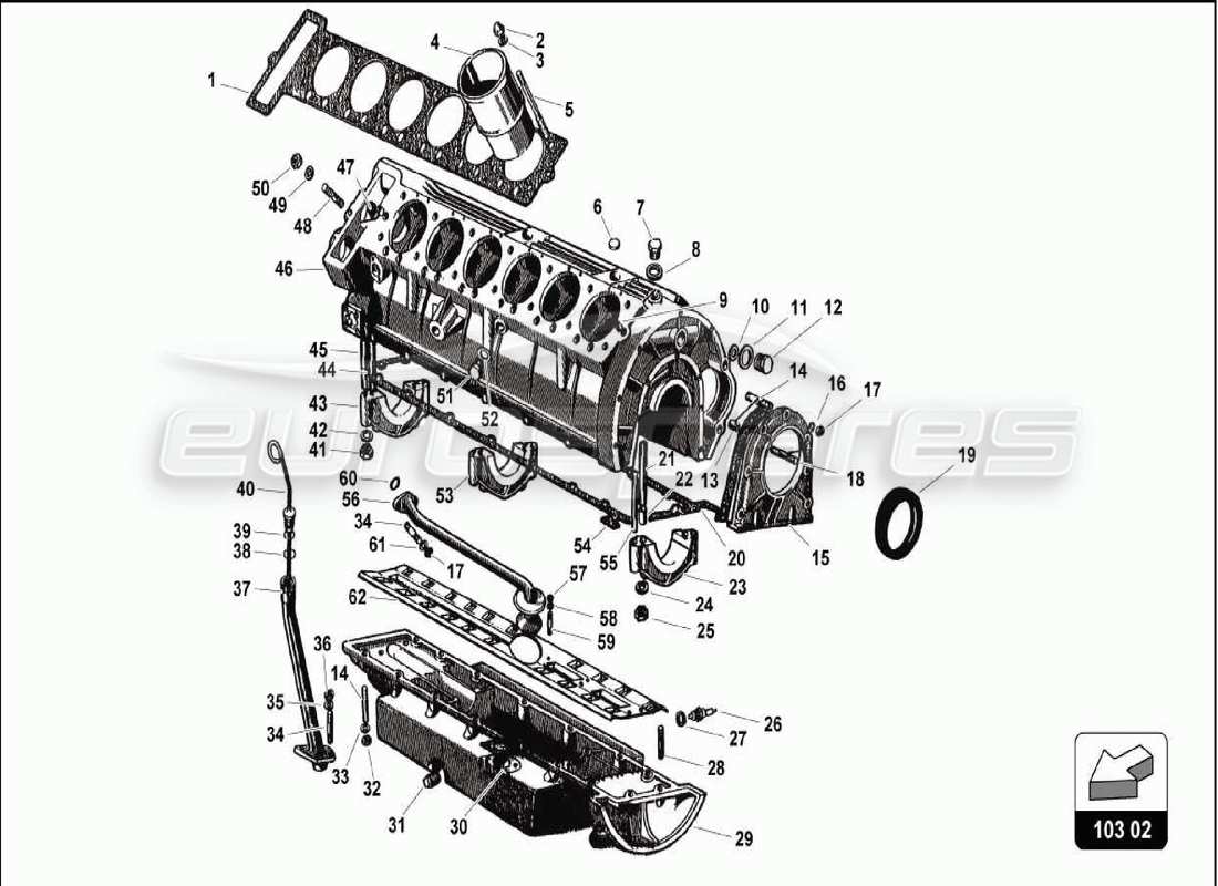 lamborghini 350 gt crankcase diagrama de piezas