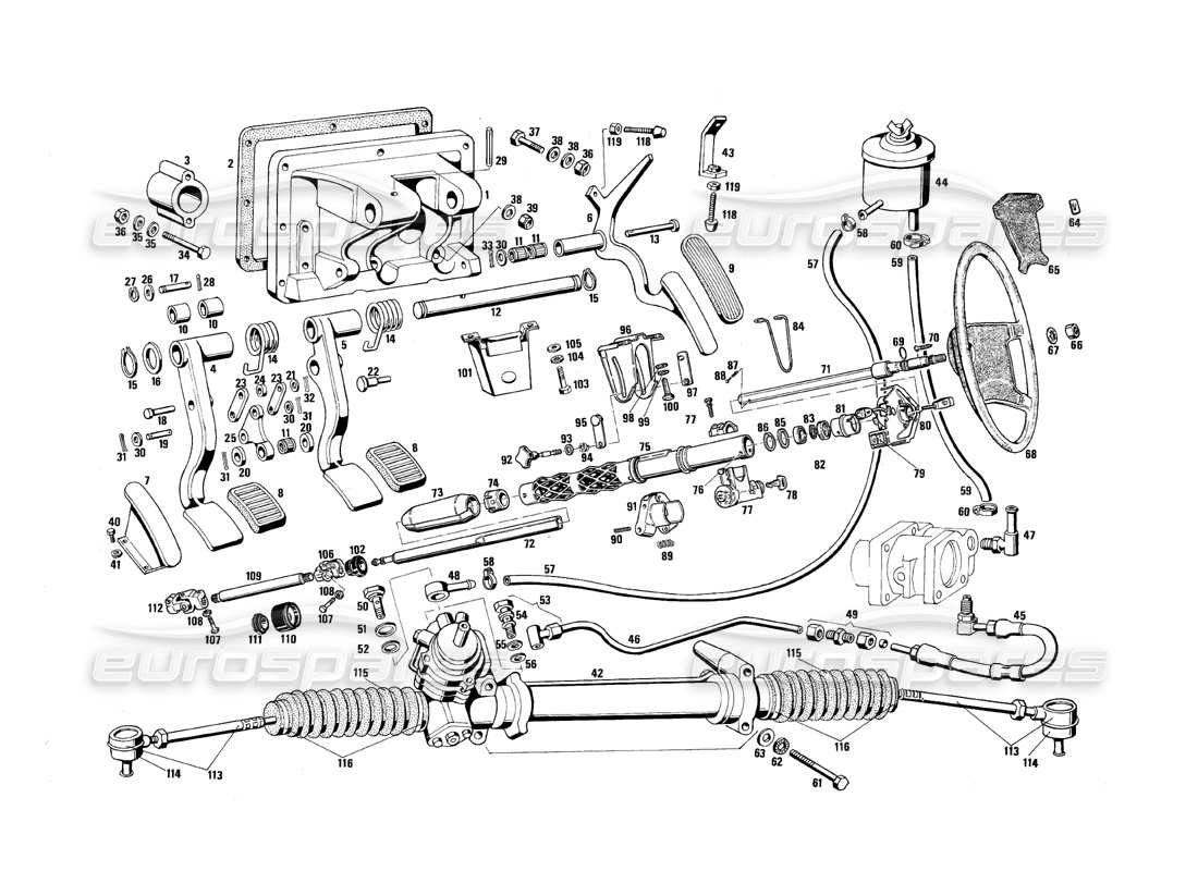 maserati qtp.v8 4.9 (s3) 1979 piezas de dirección y pedales diagrama de piezas