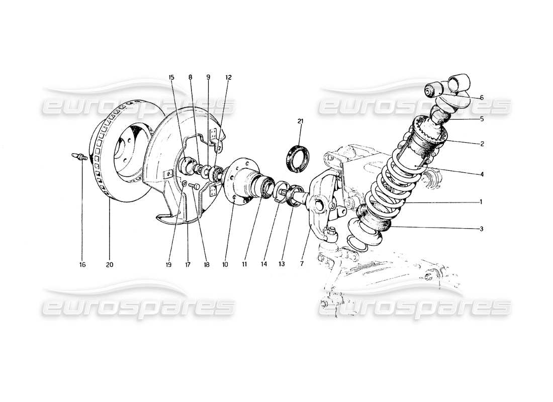 ferrari 308 gt4 dino (1979) suspensión delantera - amortiguador y disco de freno diagrama de piezas