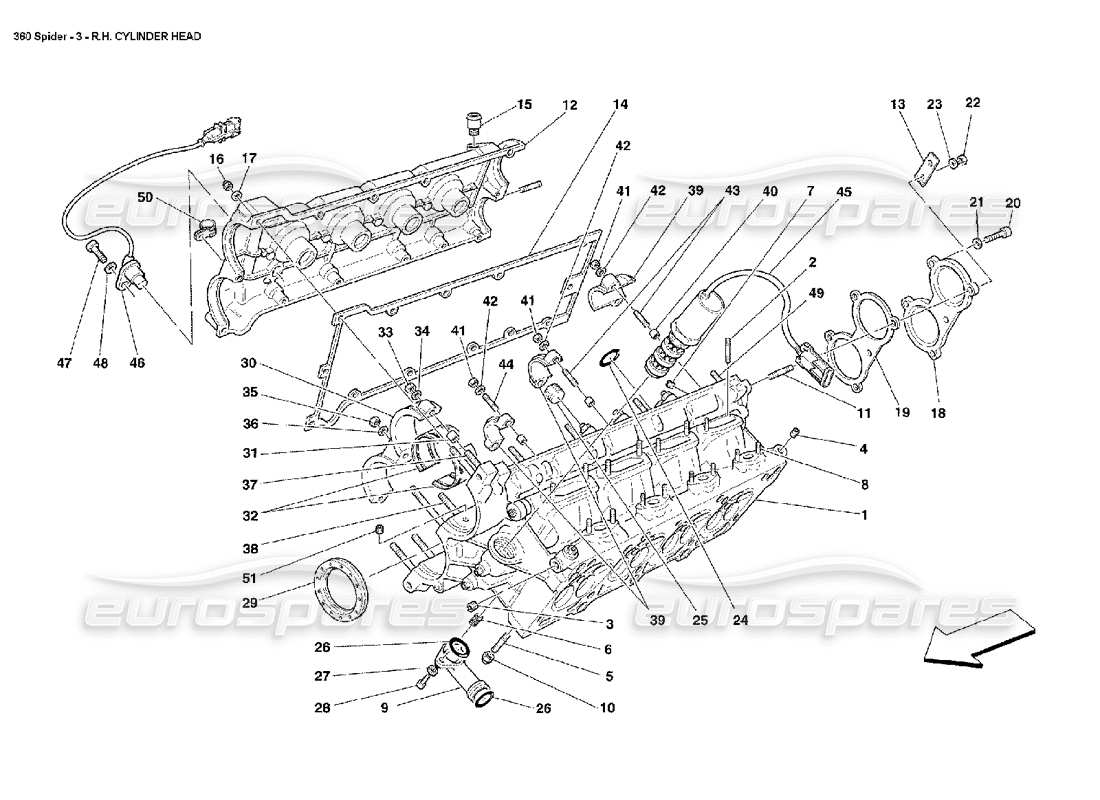 ferrari 360 spider diagrama de piezas de la culata del cilindro derecho