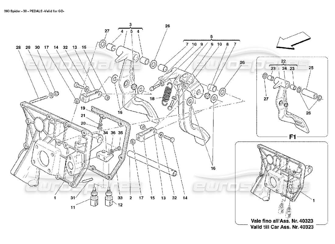 ferrari 360 spider diagrama de piezas de pedales