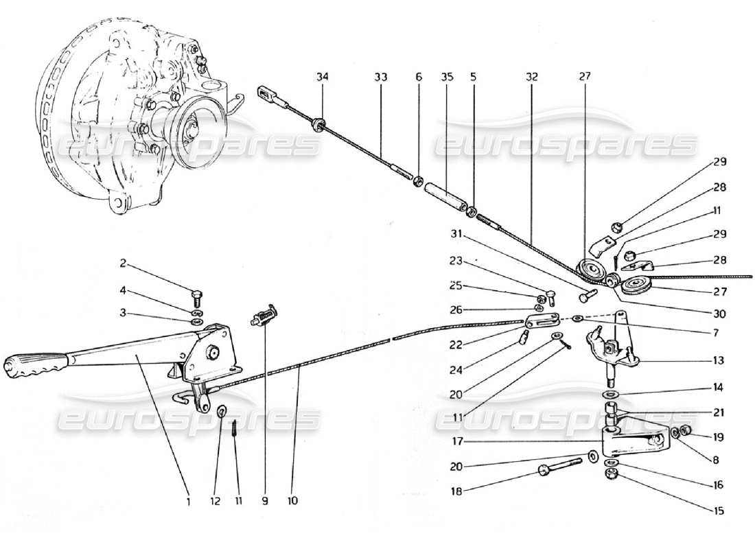 ferrari 308 gtb (1976) control del freno de mano diagrama de piezas