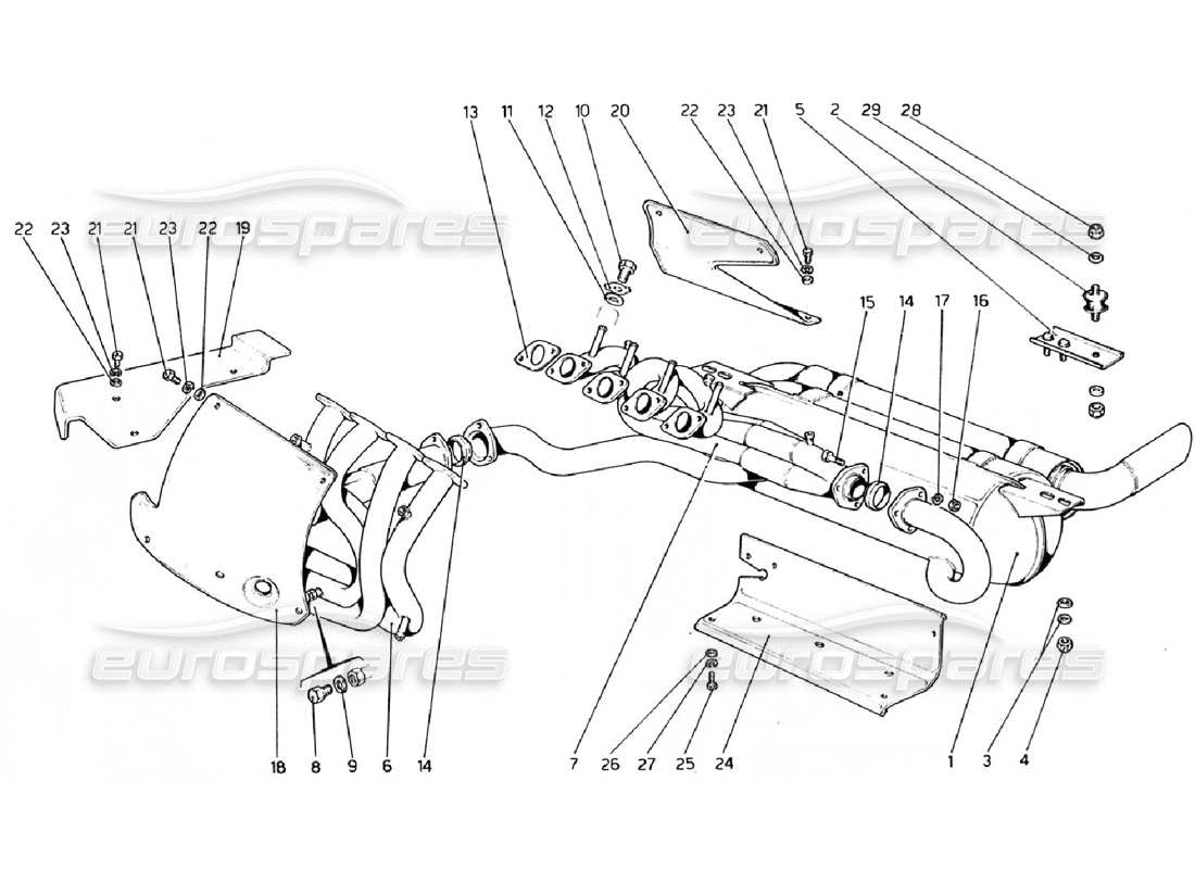 ferrari 308 gtb (1976) sistema de escape diagrama de piezas