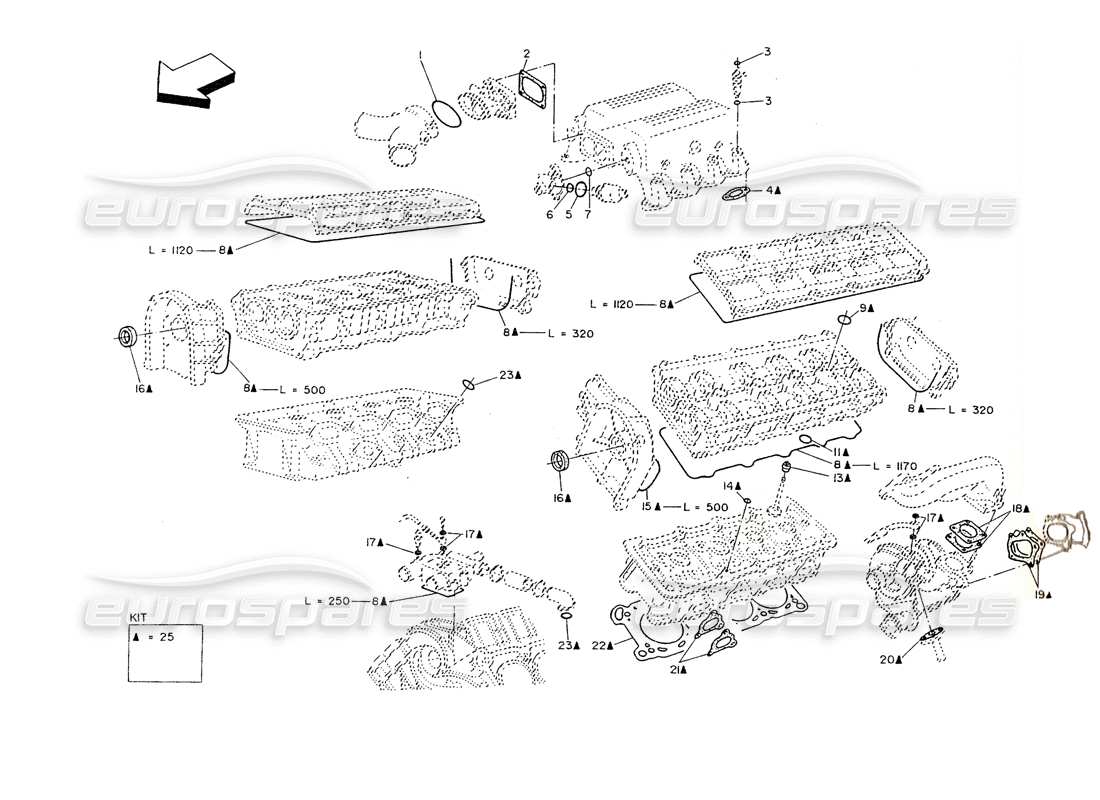 maserati shamal arandelas y juntas de culata diagrama de piezas