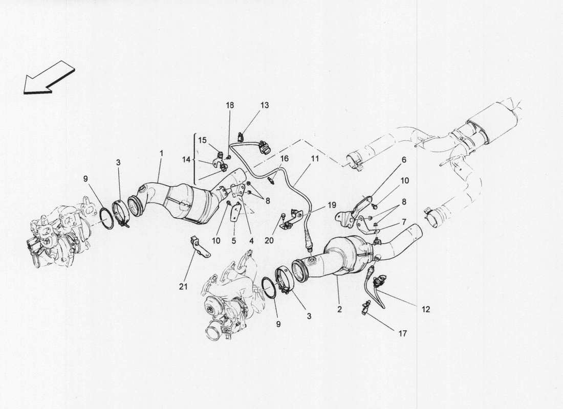 maserati qtp. v6 3.0 bt 410bhp 2wd 2017 diagrama de piezas de convertidores precatalíticos y convertidores catalíticos
