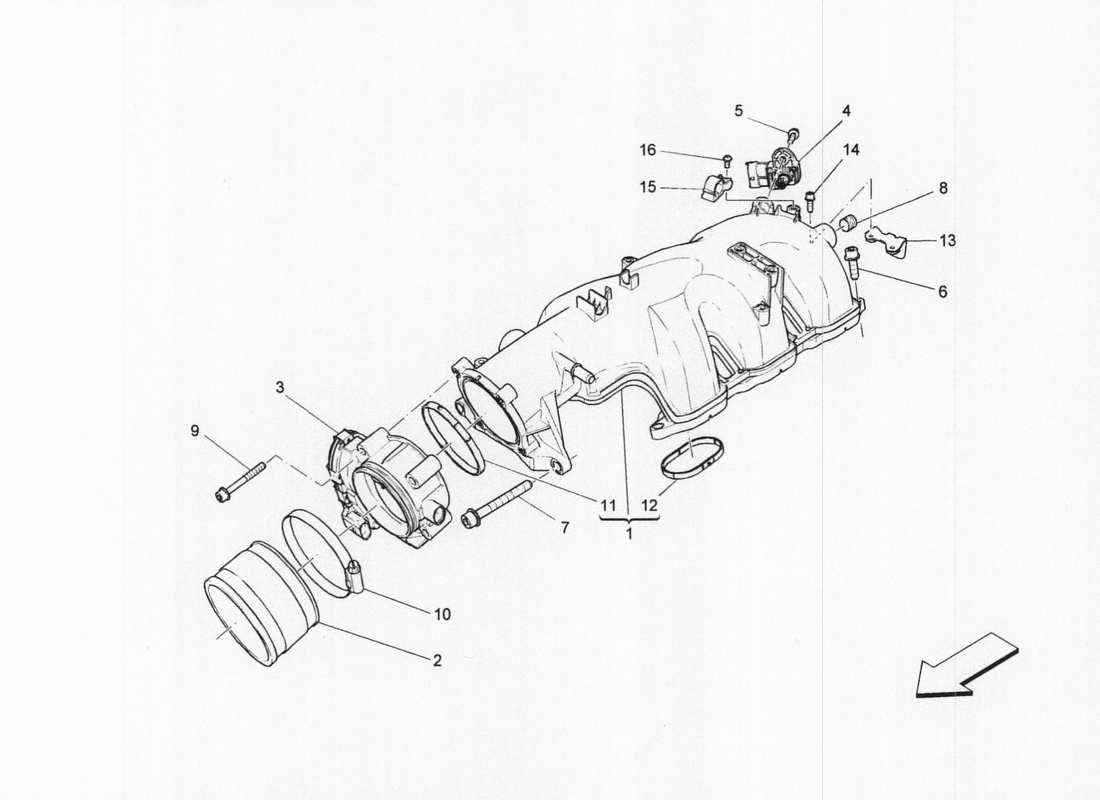 maserati qtp. v6 3.0 bt 410bhp 2wd 2017 diagrama de partes del colector de admisión y del cuerpo del acelerador