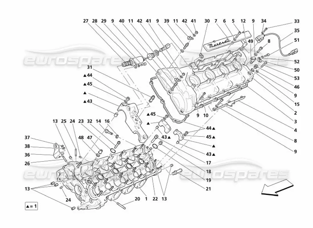 maserati 4200 gransport (2005) diagrama de piezas de la culata del cilindro izquierdo