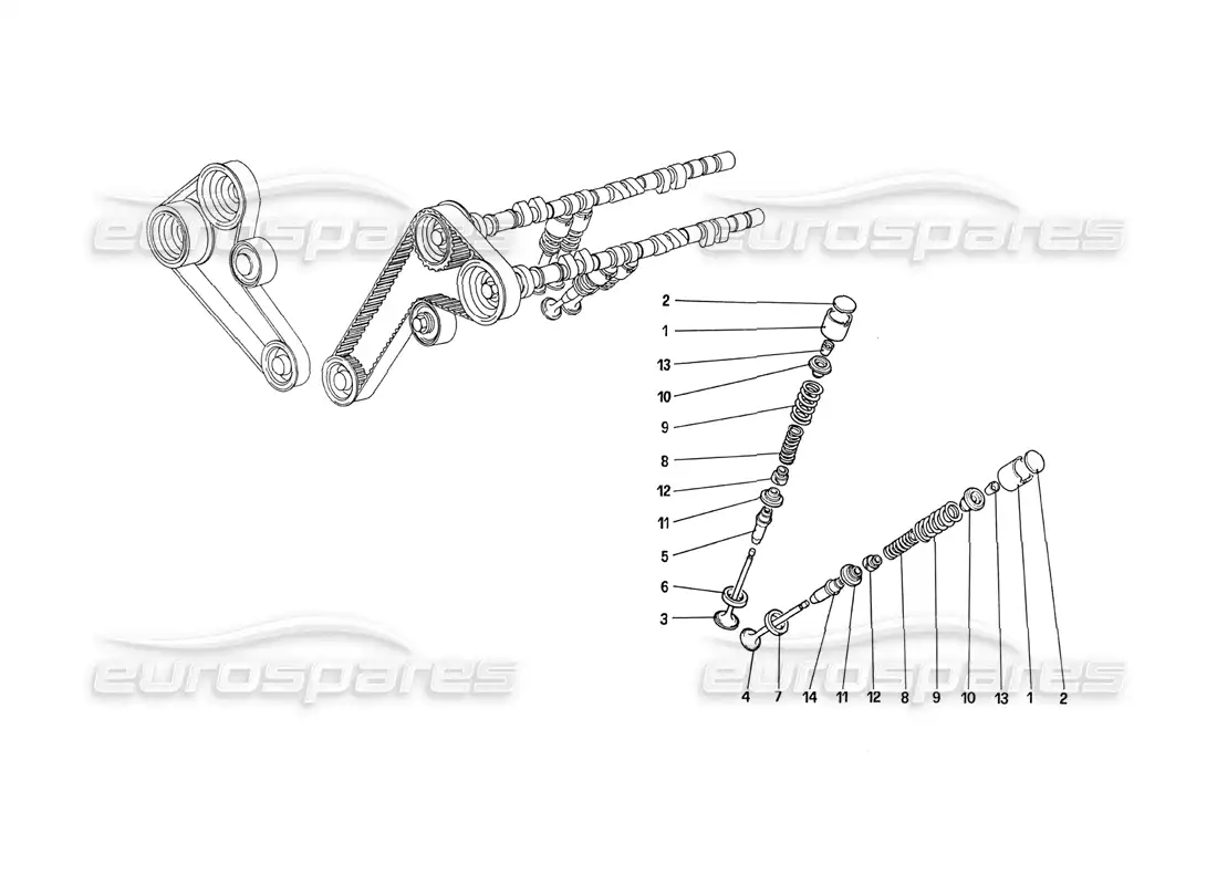 ferrari 288 gto timing system - tappets diagrama de piezas