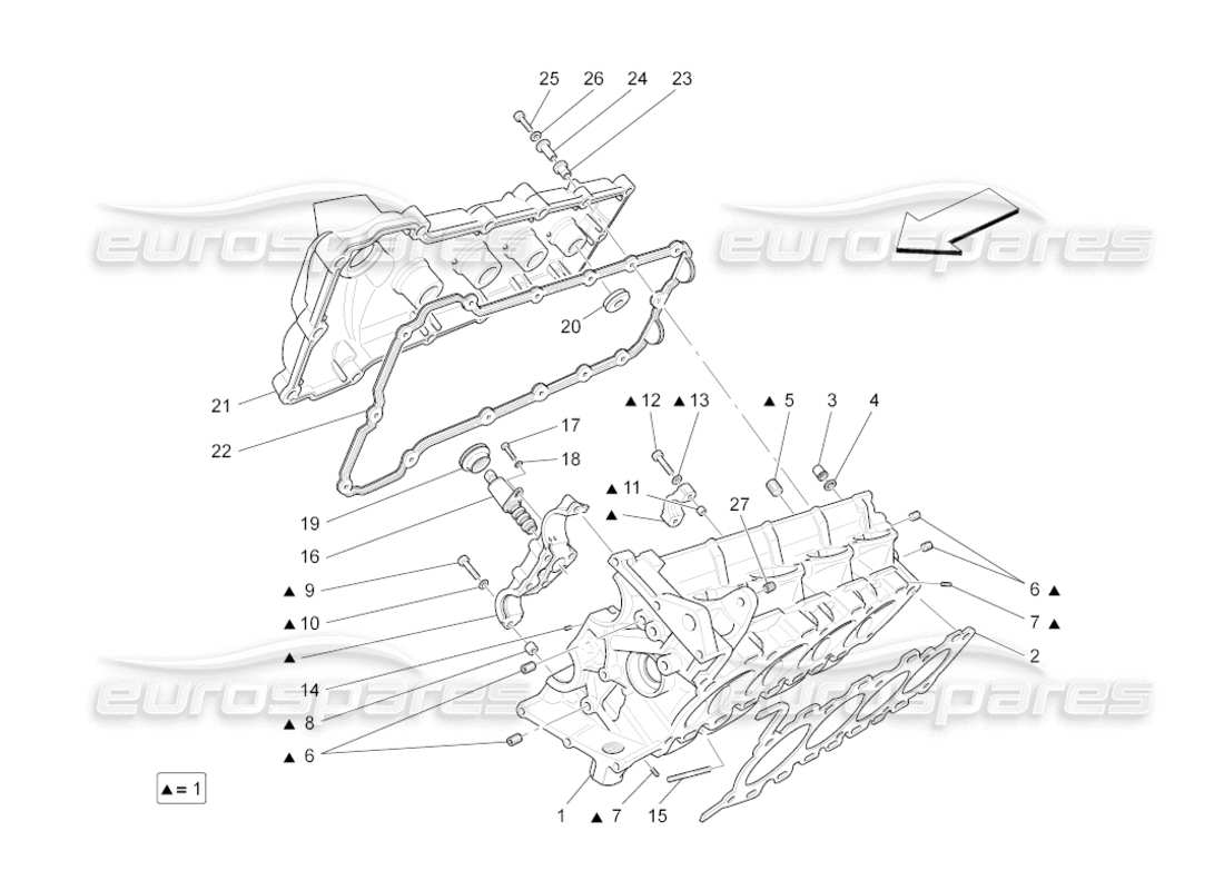 maserati grancabrio (2010) 4.7 diagrama de piezas de la culata derecha