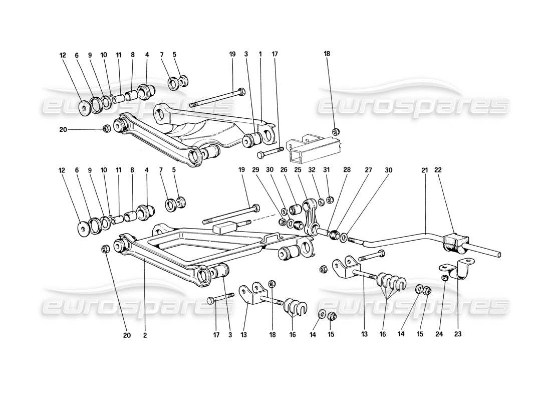 ferrari 328 (1985) suspensión trasera: horquillas diagrama de piezas