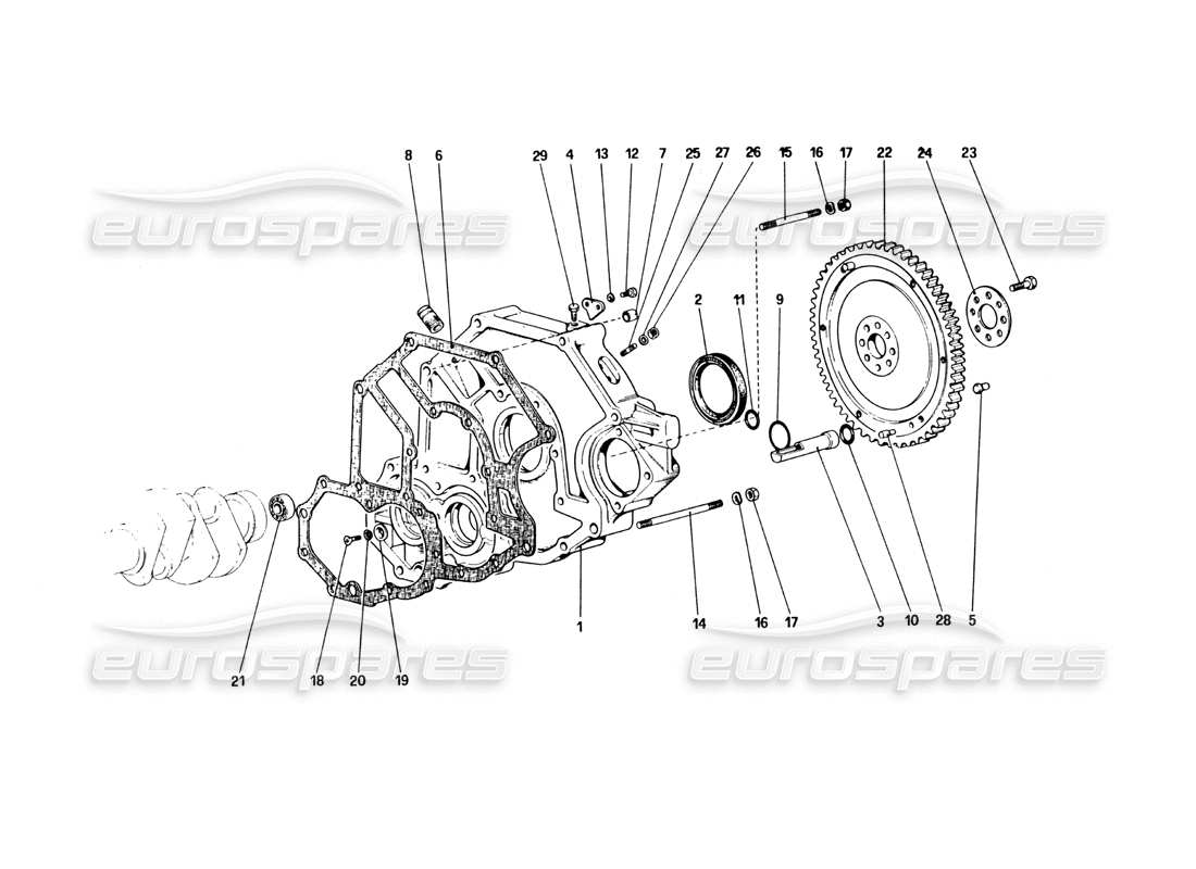 ferrari 328 (1985) espaciador de carcasa de volante y embrague diagrama de piezas