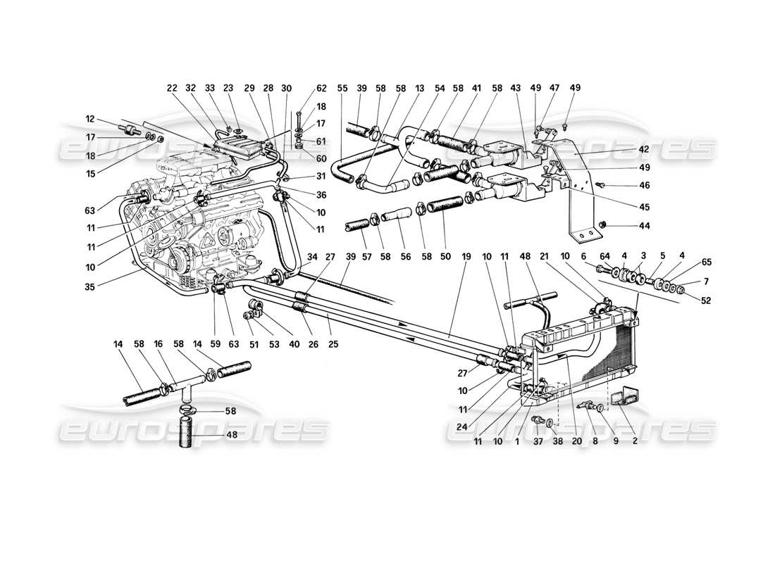 ferrari 308 (1981) gtbi/gtsi diagrama de piezas del sistema de refrigeración