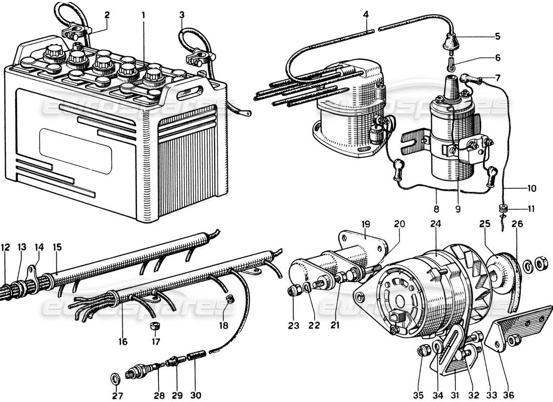 ferrari 330 gtc coupe generador y batería diagrama de piezas
