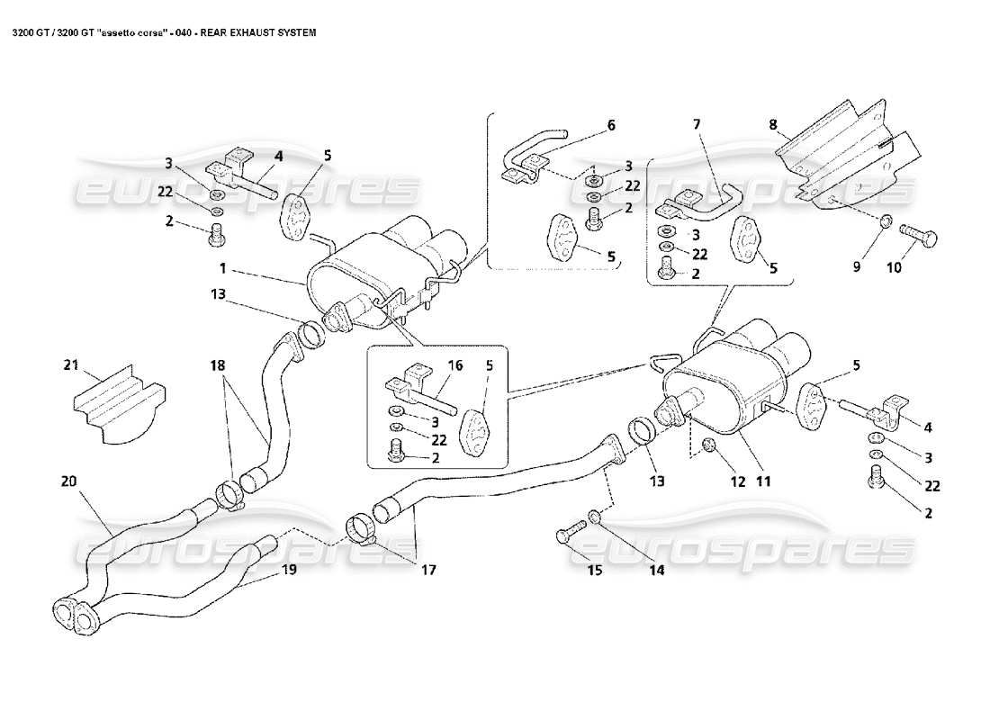 maserati 3200 gt/gta/assetto corsa diagrama de piezas del sistema de escape trasero