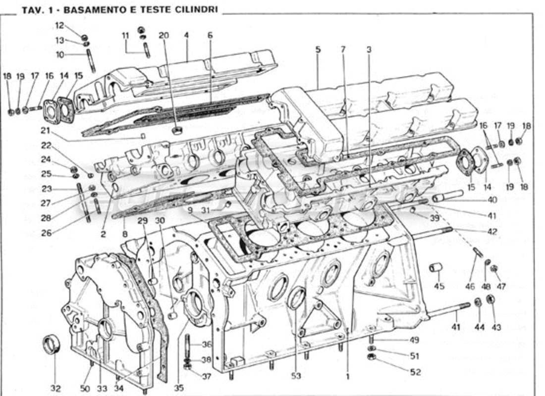 ferrari 246 gt series 1 diagrama de piezas del cárter y culatas