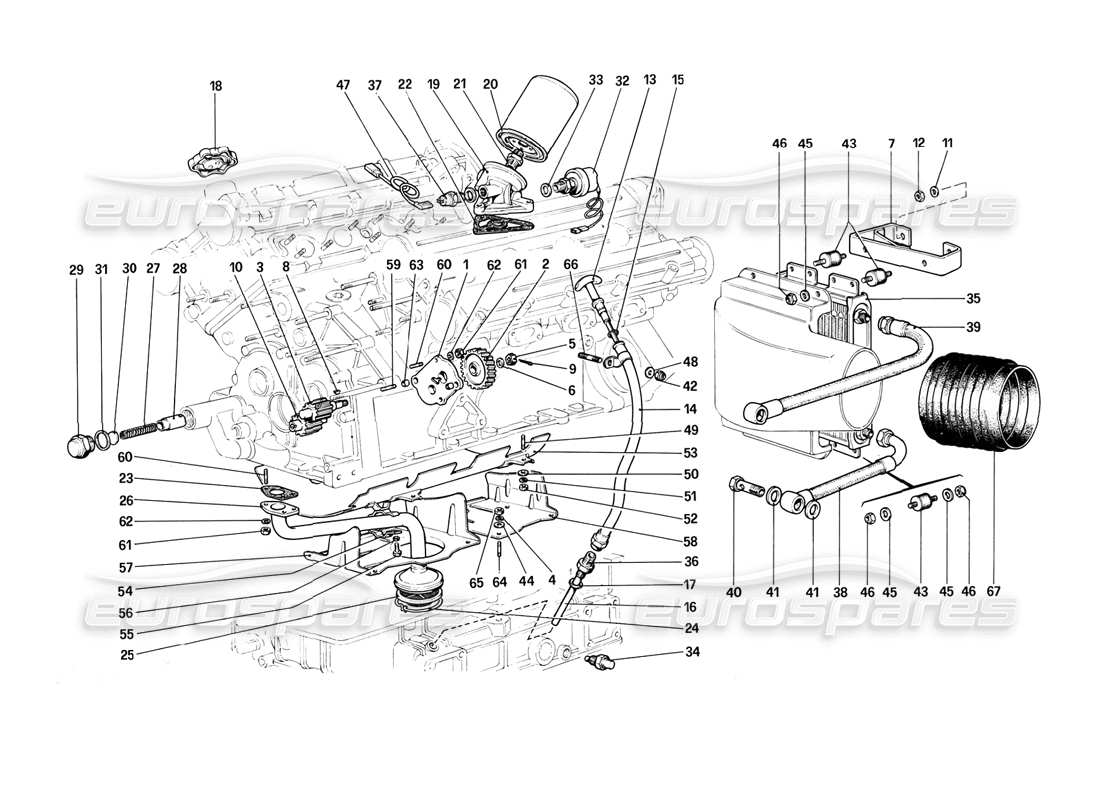 ferrari 308 (1981) gtbi/gtsi diagrama de piezas del sistema de lubricación