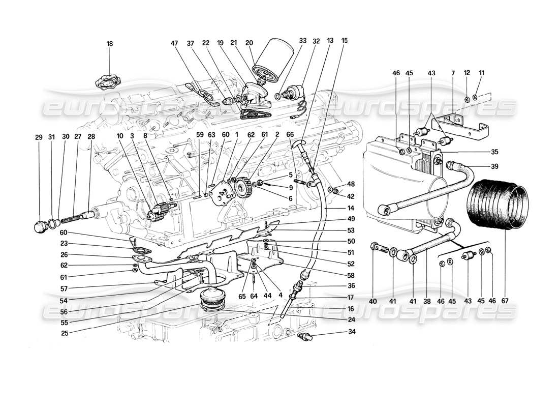 ferrari 308 (1981) gtbi/gtsi sistema de lubricación diagrama de piezas