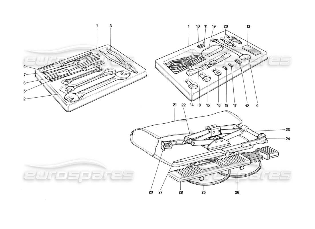 ferrari mondial 8 (1981) kit de herramientas diagrama de piezas
