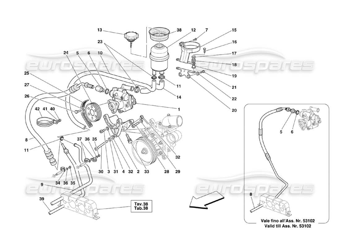 ferrari 360 challenge stradale diagrama de piezas del tanque y la bomba de dirección hidráulica