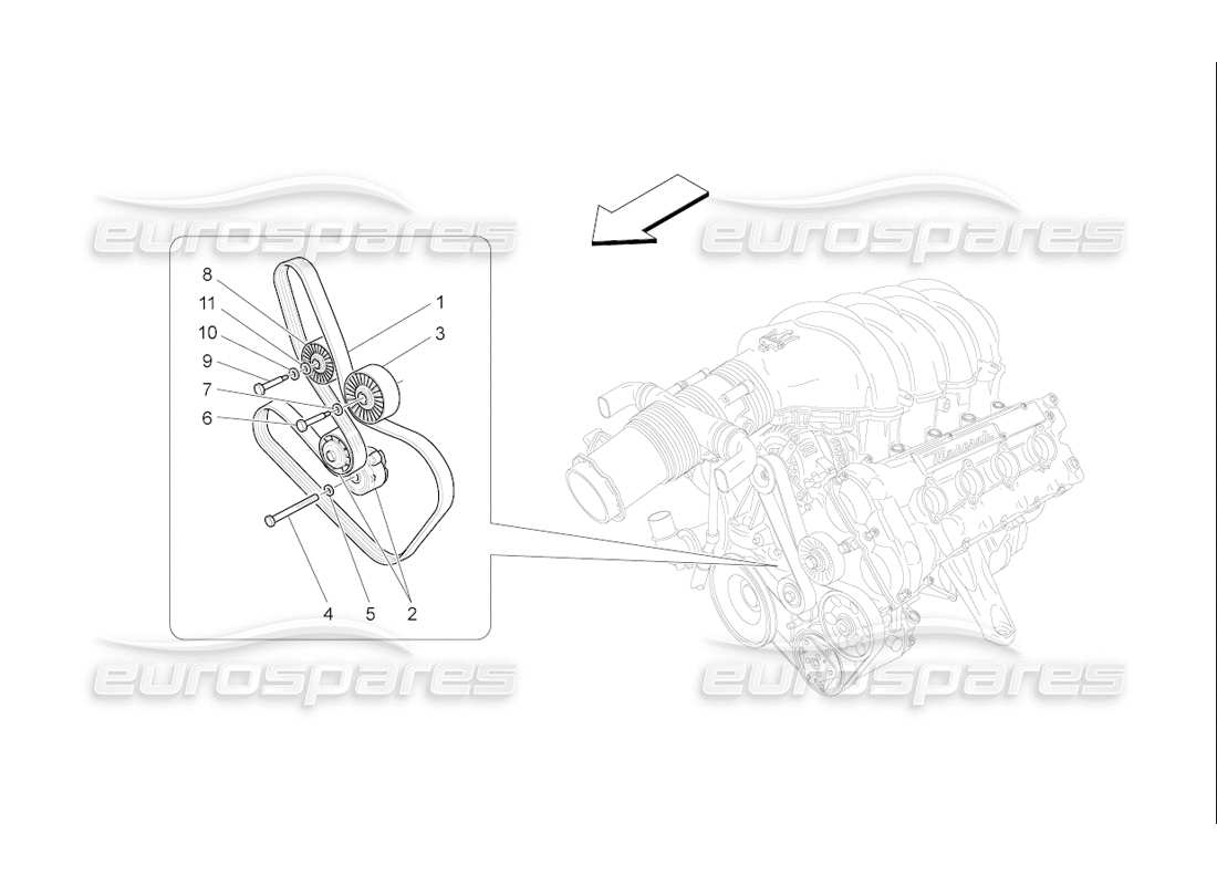 maserati qtp. (2006) 4.2 f1 diagrama de piezas de correas de dispositivos auxiliares