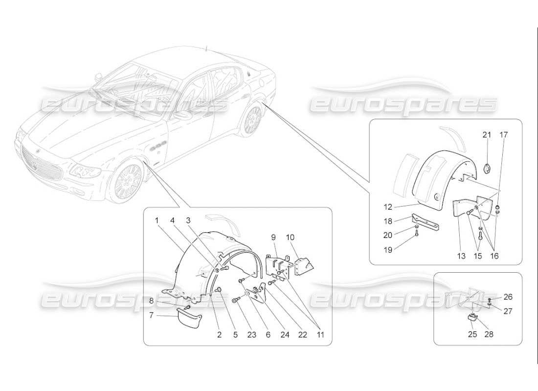 maserati qtp. (2008) 4.2 auto diagrama de piezas de la timonera y las tapas