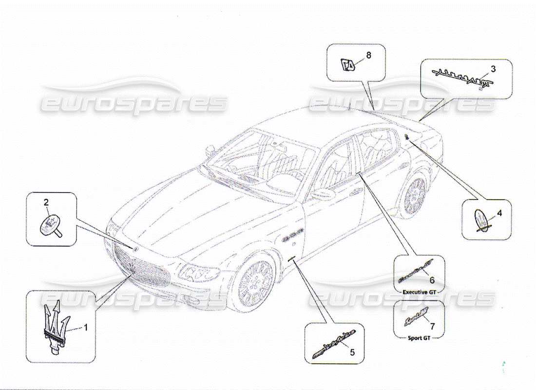 maserati qtp. (2010) 4.2 acabados, marcas y símbolos diagrama de piezas