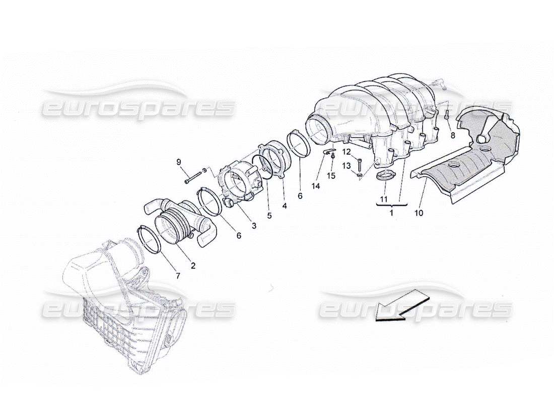 maserati qtp. (2010) 4.2 diagrama de partes del colector de admisión y del cuerpo del acelerador