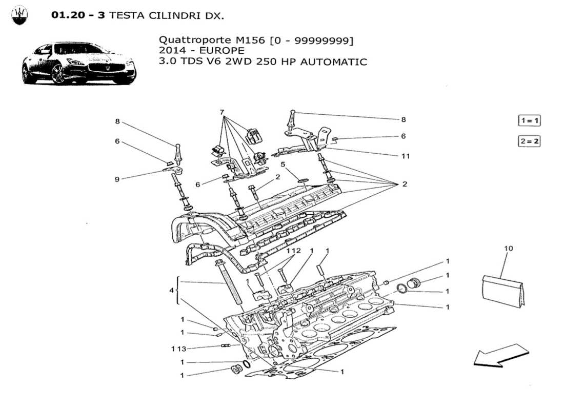 maserati qtp. v6 3.0 tds 250bhp 2014 diagrama de piezas de la culata derecha