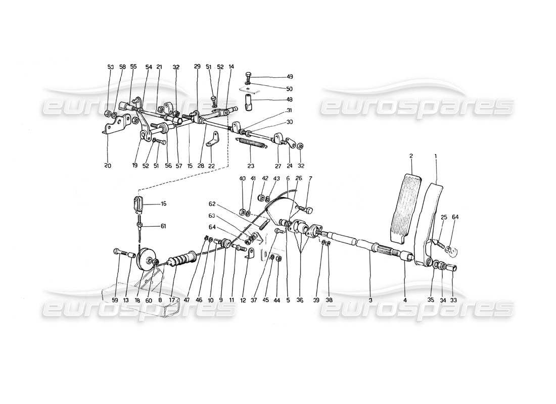 ferrari 246 dino (1975) diagrama de piezas del control del acelerador (variantes para versiones con volante a la derecha)