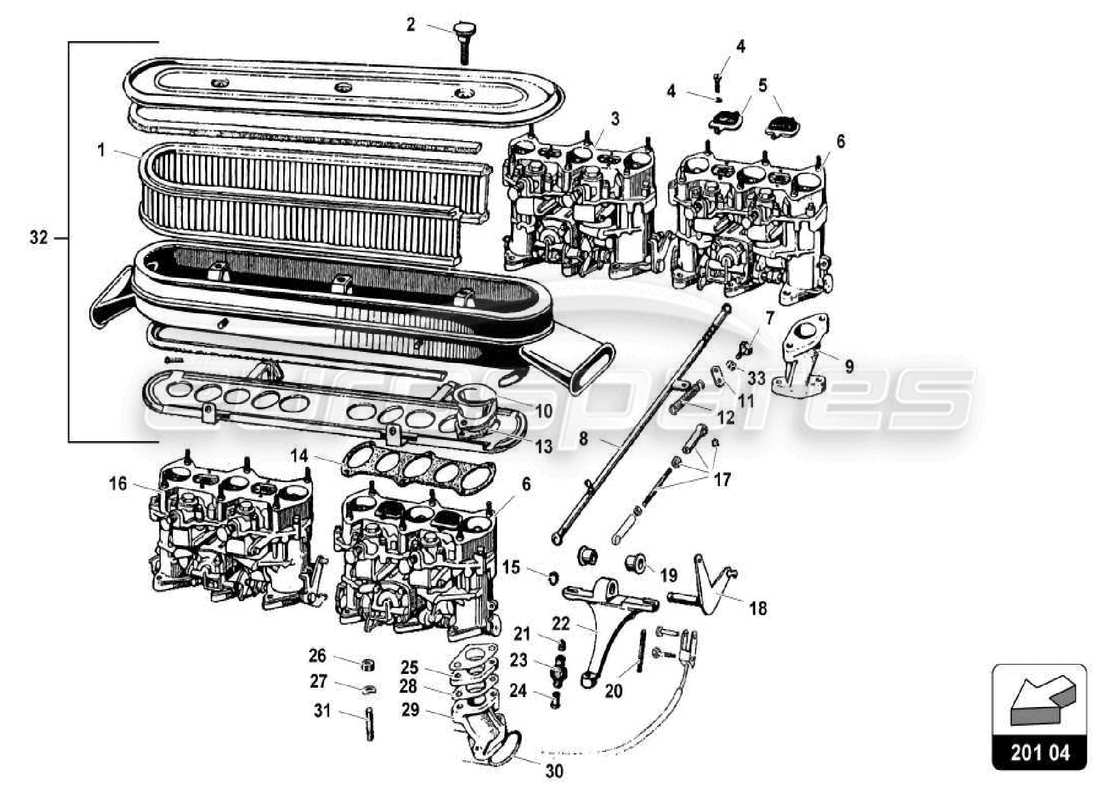 lamborghini miura p400s diagrama de piezas del sistema de combustible