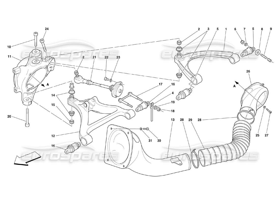 ferrari 360 challenge (2000) suspensión trasera - diagrama de piezas de horquillas