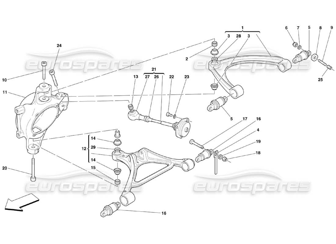 ferrari 360 challenge stradale suspensión trasera - diagrama de piezas de horquillas