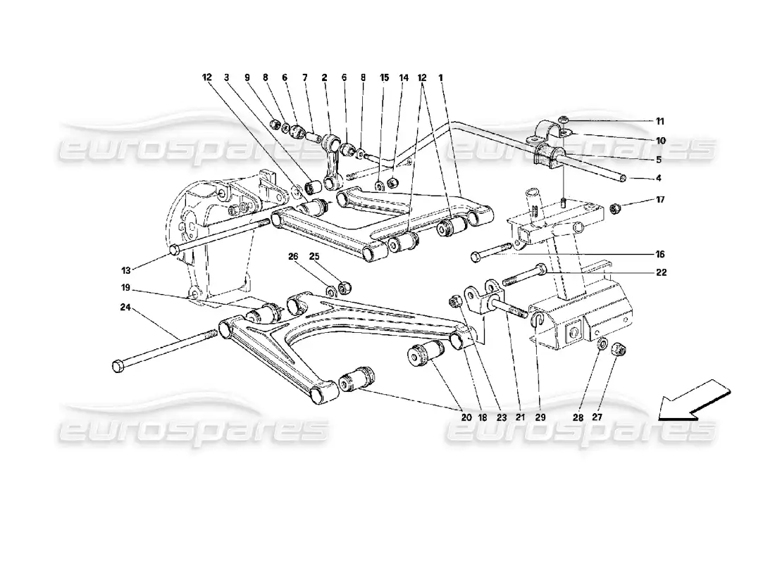 ferrari mondial 3.4 t coupe/cabrio suspensión trasera - diagrama de piezas de horquillas