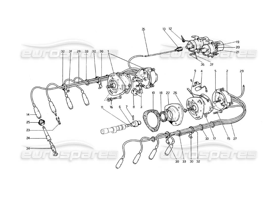 ferrari 308 gt4 dino (1979) diagrama de piezas de encendido del motor (variantes para ee. uu. - versión aus y j)