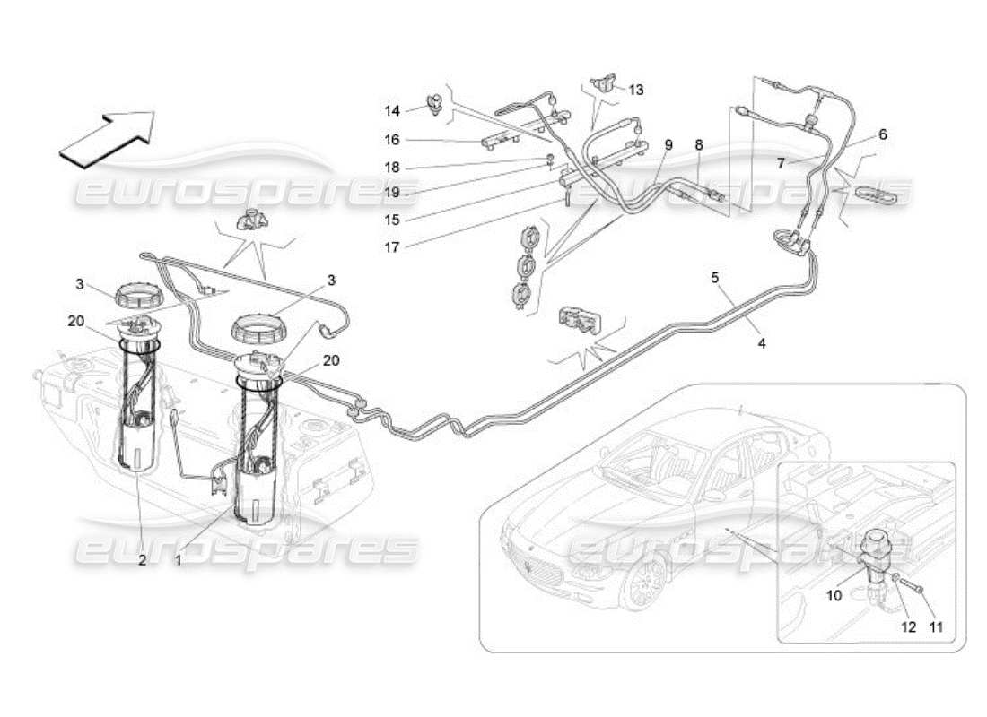 maserati qtp. (2005) 4.2 diagrama de piezas de bombas de combustible y líneas de conexión