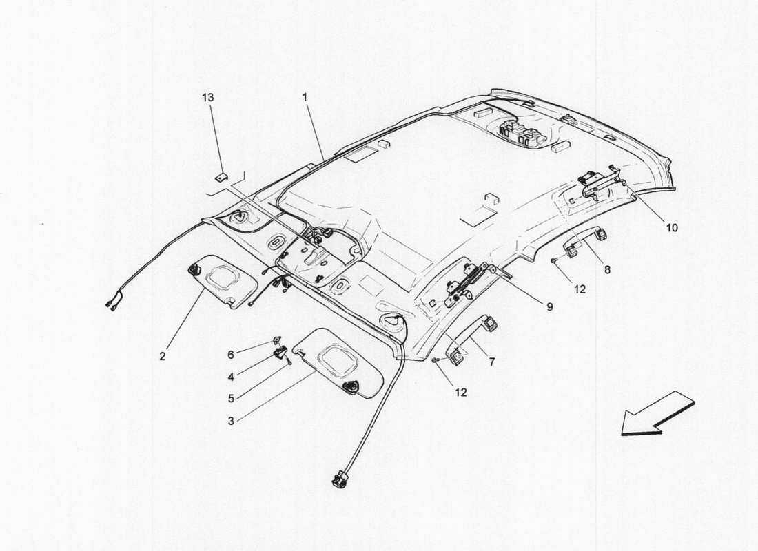 maserati qtp. v6 3.0 bt 410bhp 2wd 2017 diagrama de piezas de techo y parasoles
