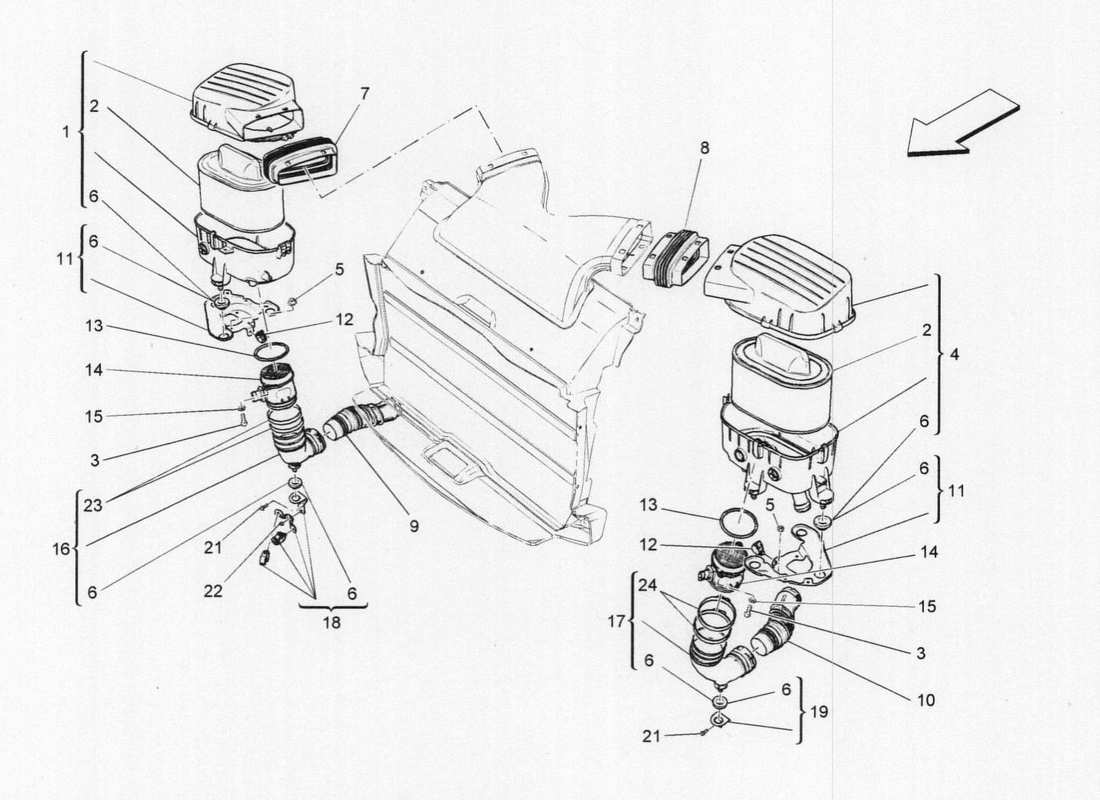 maserati qtp. v6 3.0 bt 410bhp 2wd 2017 filtro de aire, toma de aire y conductos diagrama de piezas