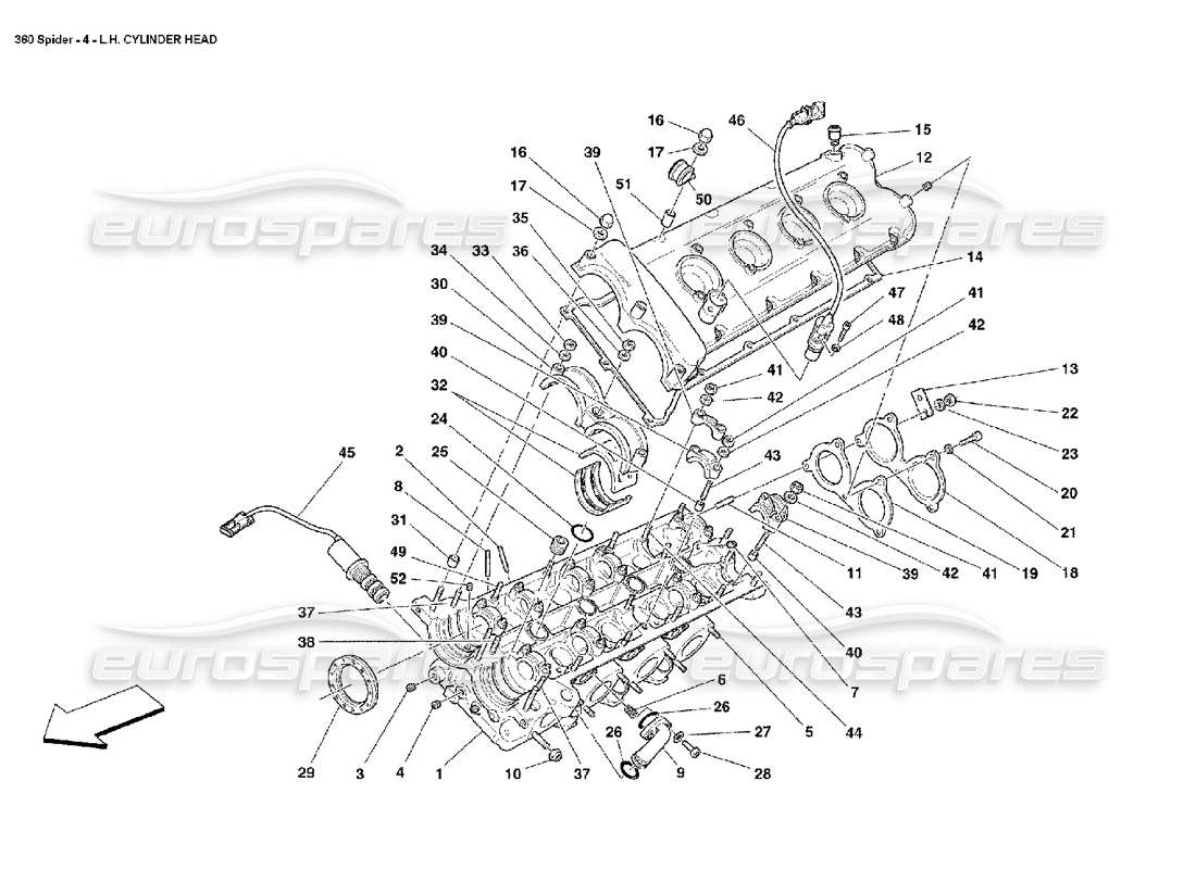 ferrari 360 spider diagrama de piezas de la culata izquierda