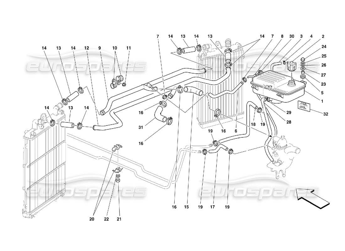 ferrari 355 (5.2 motronic) sistema de refrigeración - diagrama de piezas de nourice