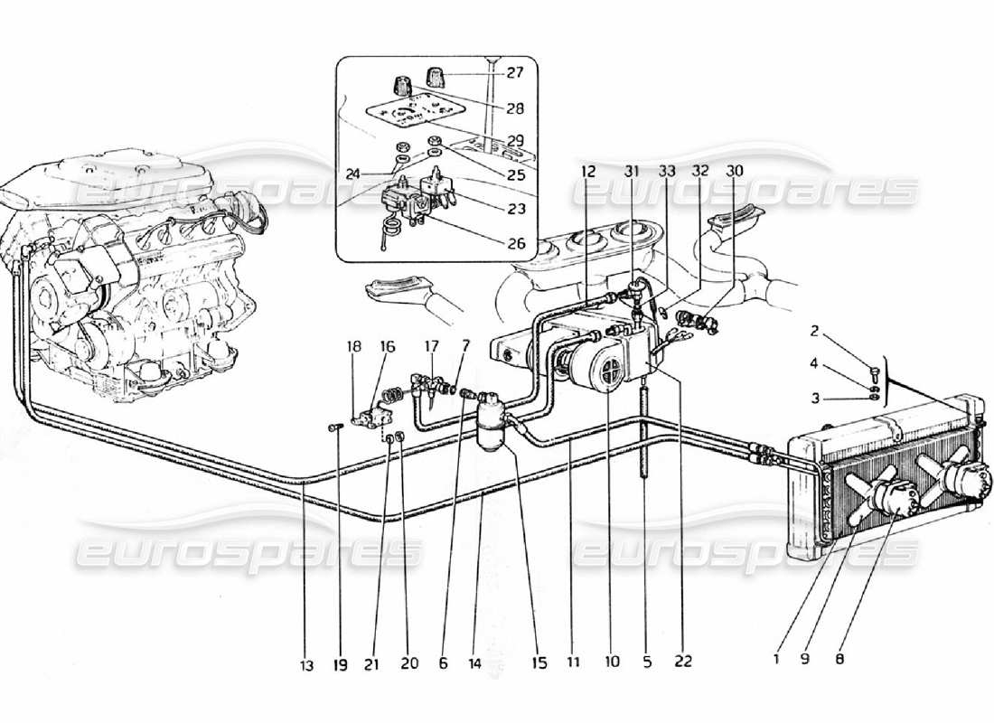 ferrari 308 gtb (1976) sistema de aire acondicionado diagrama de piezas
