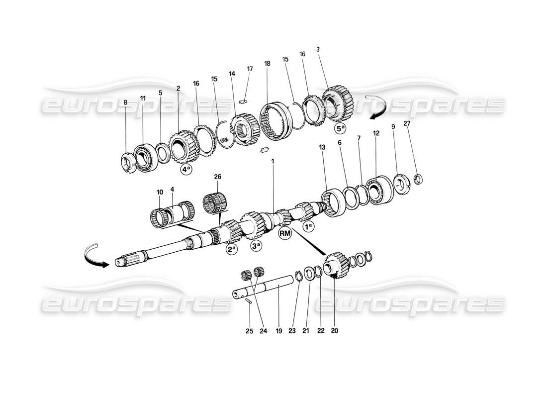 ferrari 308 (1981) gtbi/gtsi engranajes del eje principal diagrama de piezas