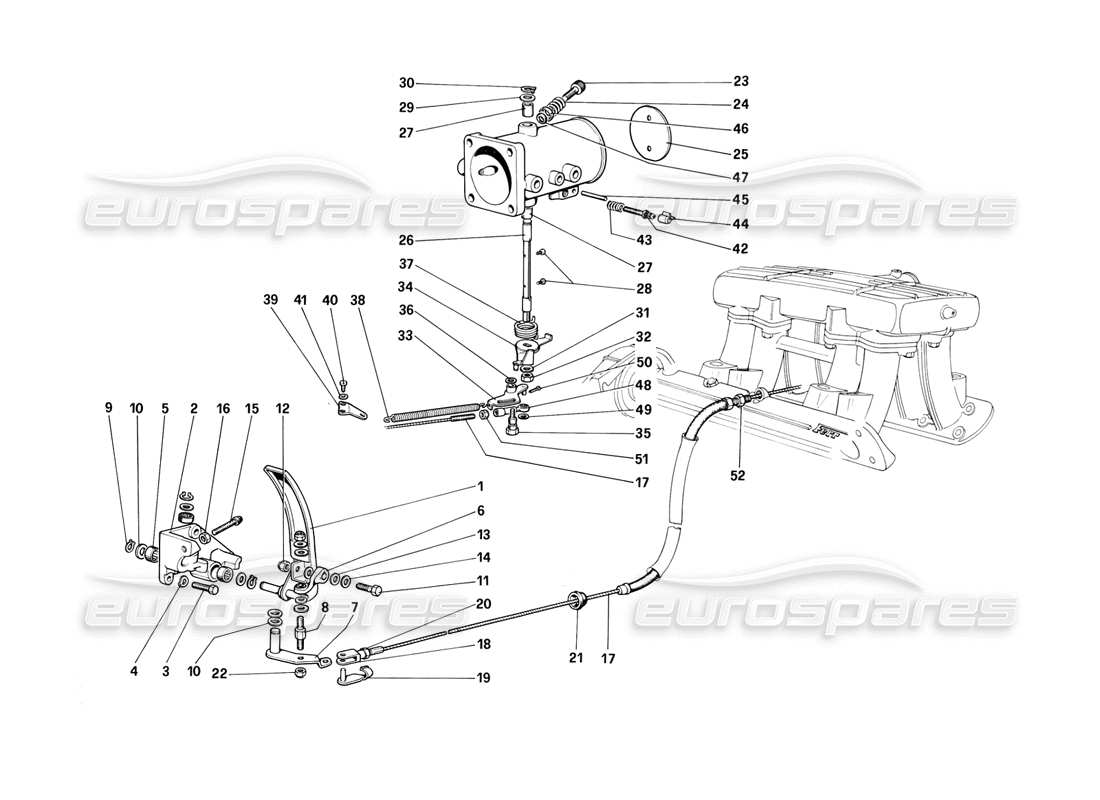 ferrari 308 (1981) gtbi/gtsi diagrama de piezas de conexión y carcasa del acelerador